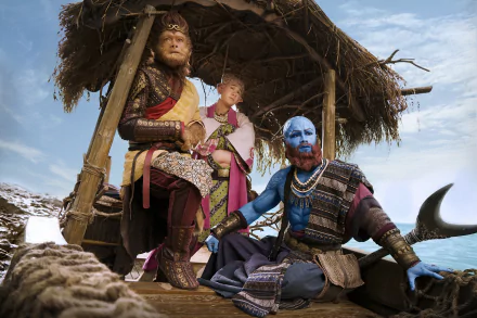 HD wallpaper featuring characters from The Monkey King 3: Kingdom of Women, posed in a fantastical setting.