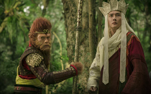 HD wallpaper featuring characters from The Monkey King 3: Kingdom of Women in a lush forest setting.