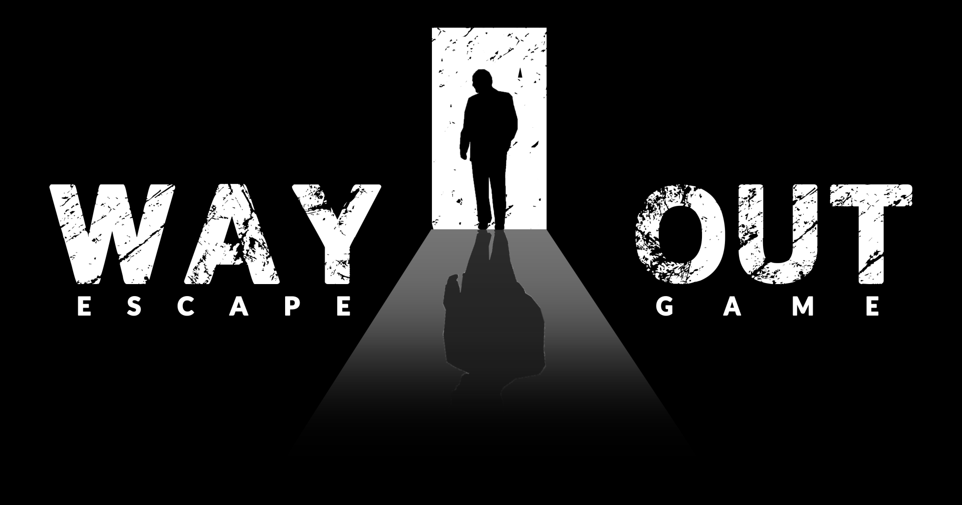 HD desktop wallpaper featuring the silhouette of a person standing in a doorway with the words A Way Out - Escape Game beside them.