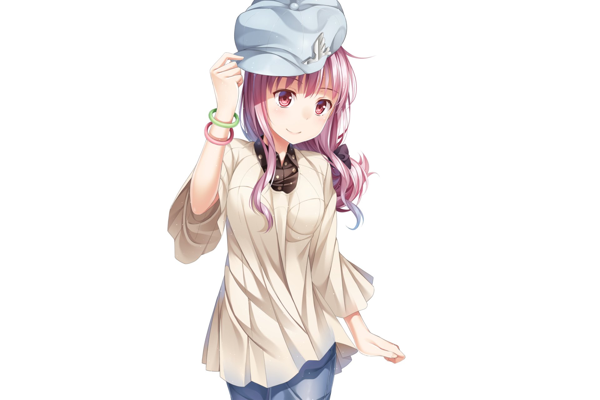 Anime HD PC desktop wallpaper featuring Arisa Meigo from A Certain Magical Index in a casual outfit with a white cap.