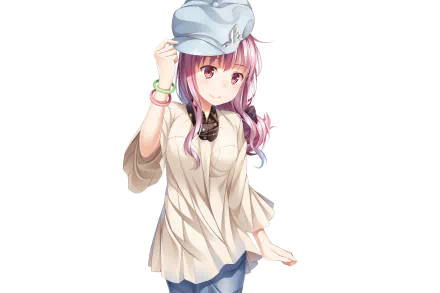 Anime HD PC desktop wallpaper featuring Arisa Meigo from A Certain Magical Index in a casual outfit with a white cap.