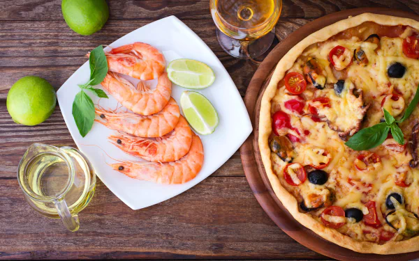 seafood shrimp still life food pizza HD Desktop Wallpaper | Background Image