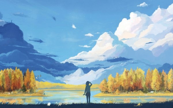 Artístico Paisaje Pintura Montaña Lago Cielo Nube Naturaleza Fondo de pantalla HD | Fondo de Escritorio