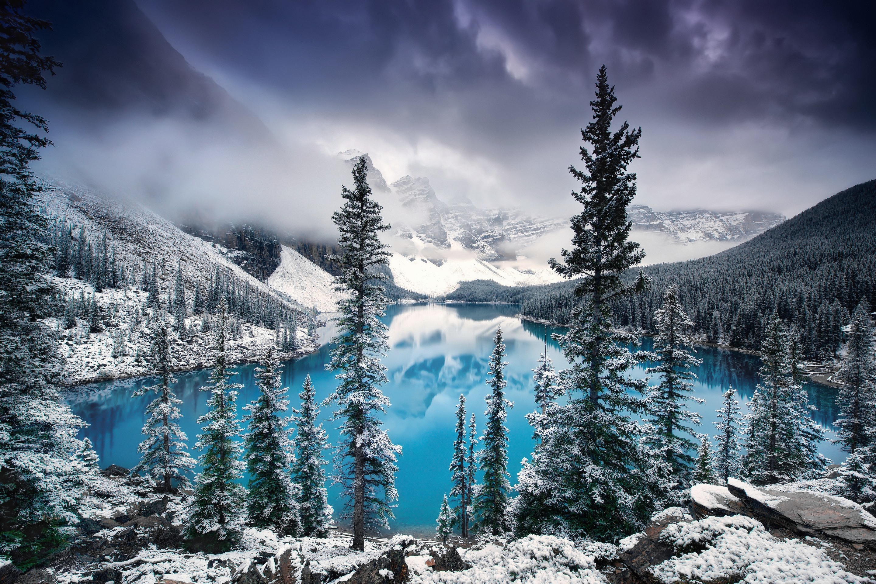 Wallpaper Winter Mountains Lake Forest Pine Trees Hd Green Pine Trees