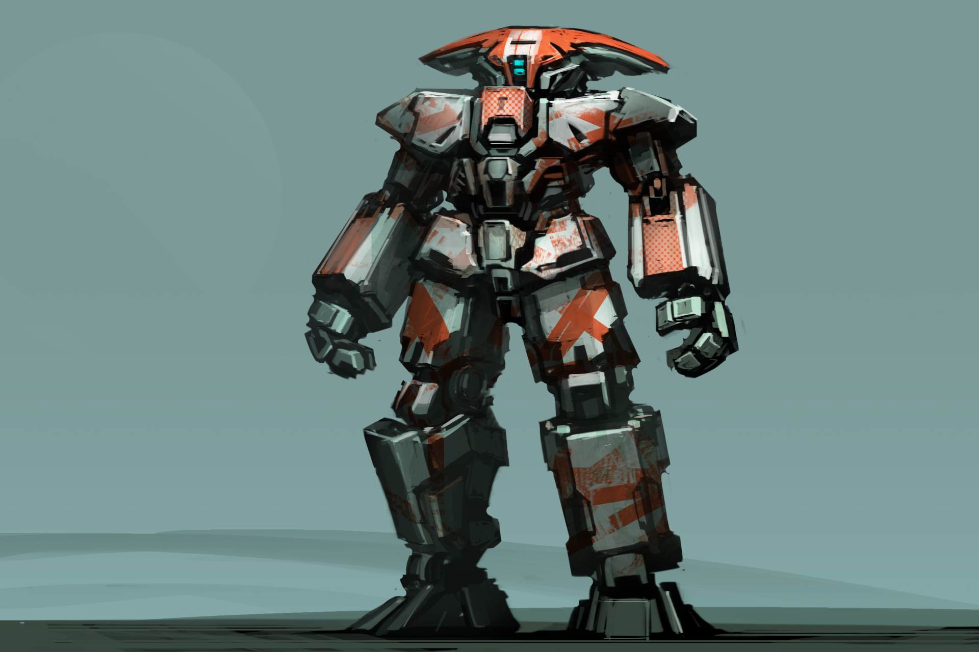 HD sci-fi desktop wallpaper featuring a detailed, futuristic robot standing against a muted background, showcasing advanced mechanical design and a strong, armored build.