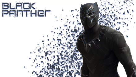 HD PC desktop wallpaper featuring Black Panther from the Marvel Comics movie Avengers: Infinity War, with scattered vibranium particles and bold text.