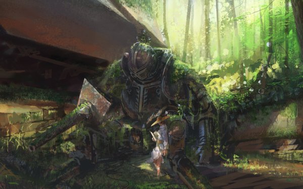 Sci Fi Robot Forest Moss HD Wallpaper | Background Image
