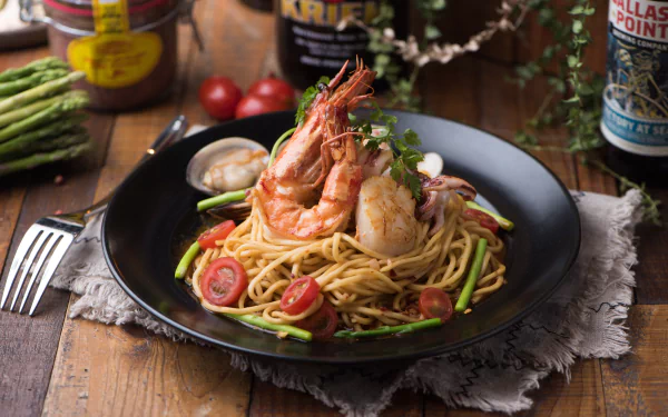 still life shrimp pasta food meal HD Desktop Wallpaper | Background Image