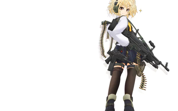 headphones brown eyes ammo smile blonde short hair gun Anime Original HD Desktop Wallpaper | Background Image