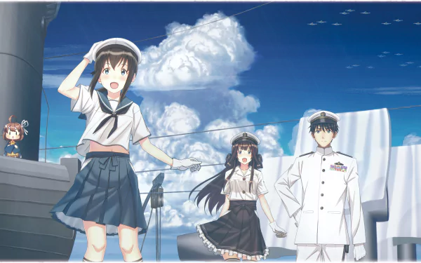 Kongou (Kancolle) Fubuki (Kancolle) Admiral (Kancolle) Anime Kantai Collection HD Desktop Wallpaper | Background Image