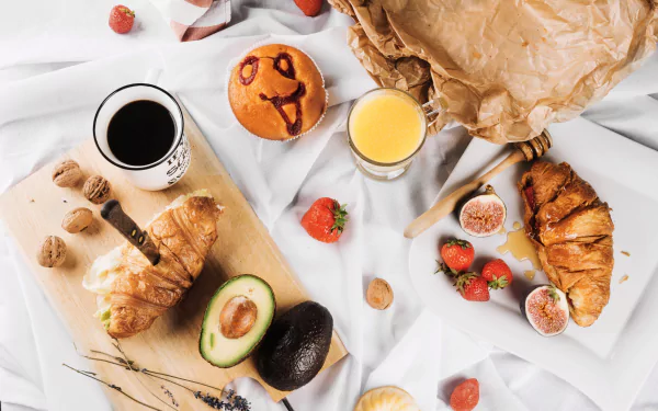strawberry coffee croissant avocado food breakfast HD Desktop Wallpaper | Background Image
