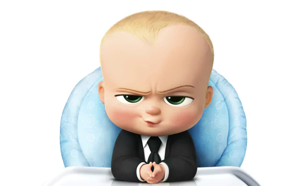 HD wallpaper featuring Theodore Templeton, also known as Boss Baby, from the movie The Boss Baby. The image shows the animated character in a suit, making a confident and serious expression.