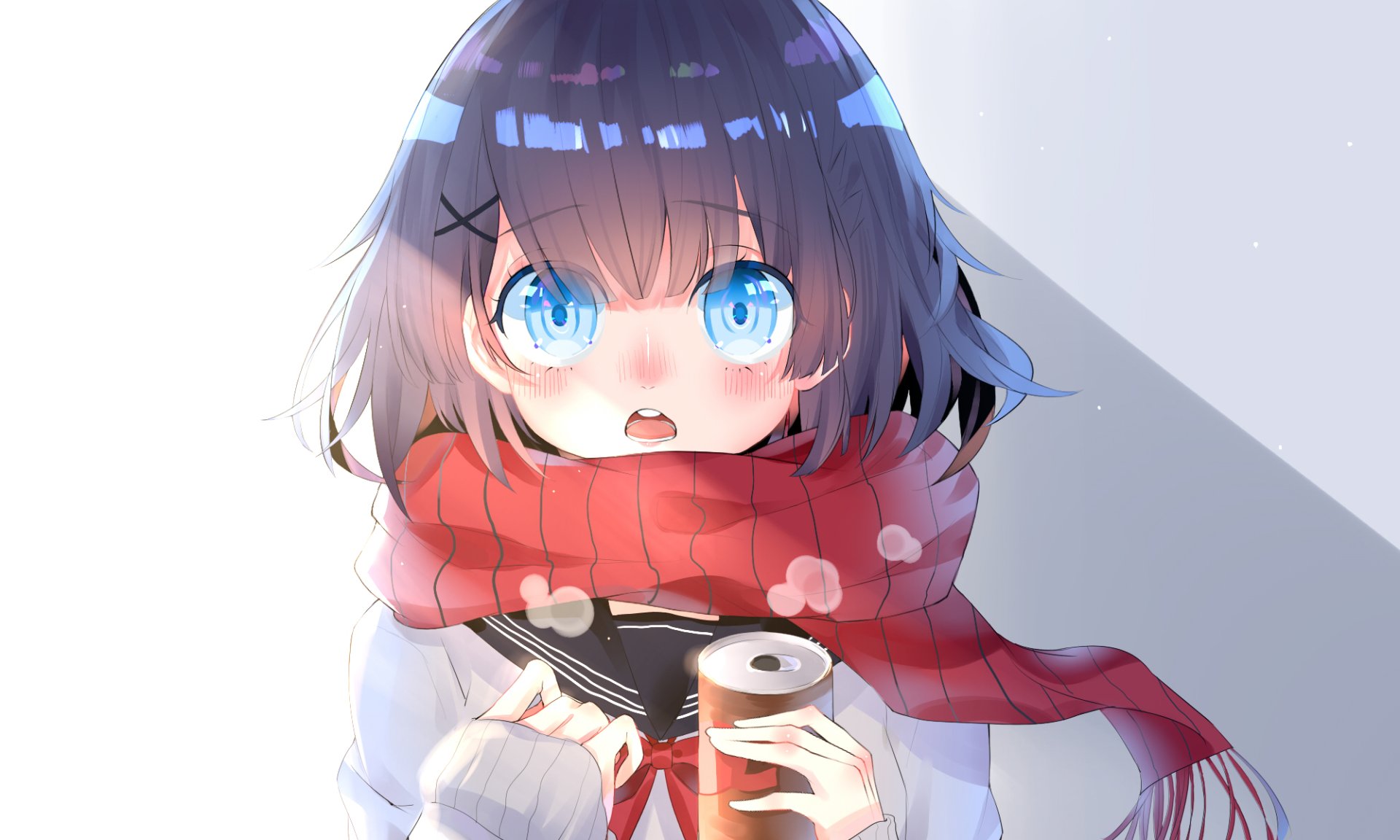 Download Blush Blue Eyes Scarf Coffee Black Hair Short Hair Anime ...