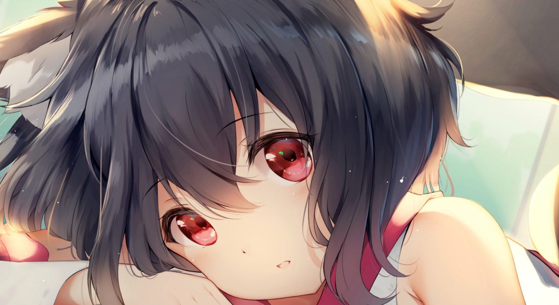 Download Red Eyes Black Hair Short Hair Anime Original HD Wallpaper by にゅむ
