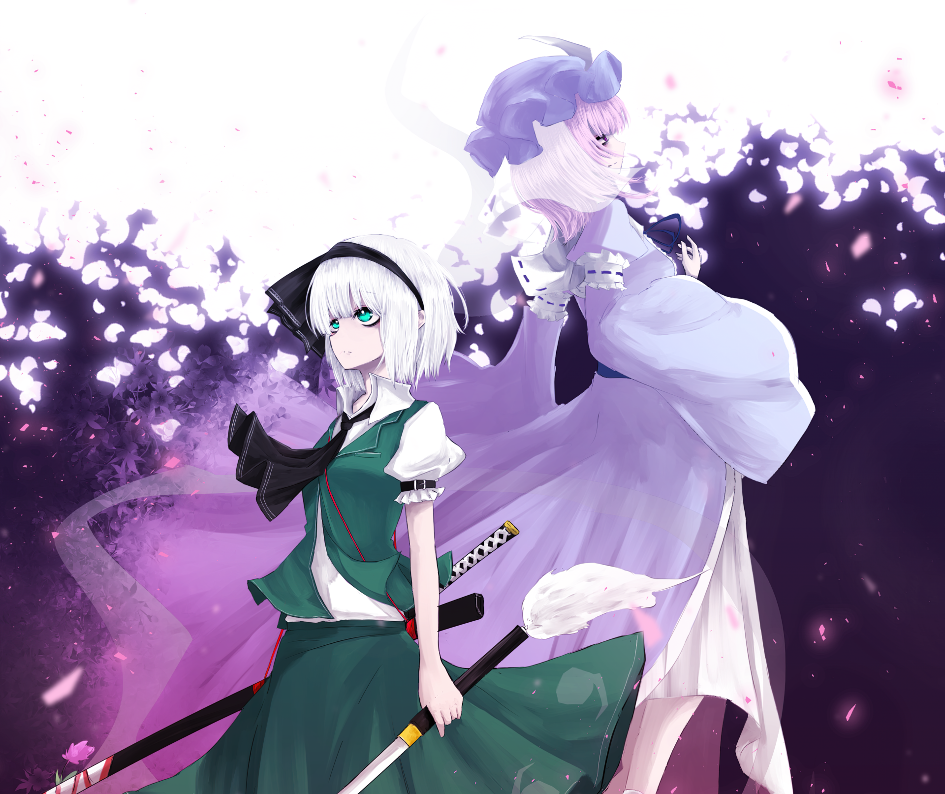 Download Yuyuko Saigyouji Youmu Konpaku Anime Touhou HD Wallpaper by あいぜっとなぎ