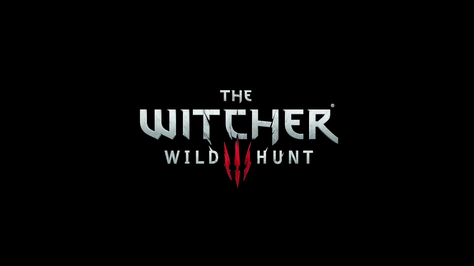 HD PC desktop wallpaper featuring the logo of the video game The Witcher 3: Wild Hunt on a black background.