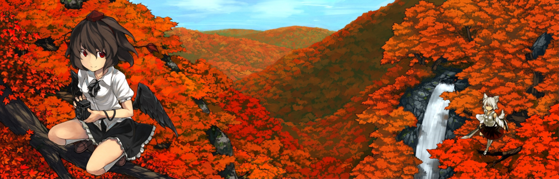 Download Momiji Inubashiri Aya Shameimaru Anime Touhou Wallpaper by キツネ