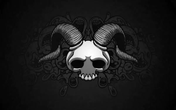 HD desktop wallpaper featuring a horned skull design inspired by the video game The Binding of Isaac: Rebirth, capturing the game's dark and eerie aesthetic.