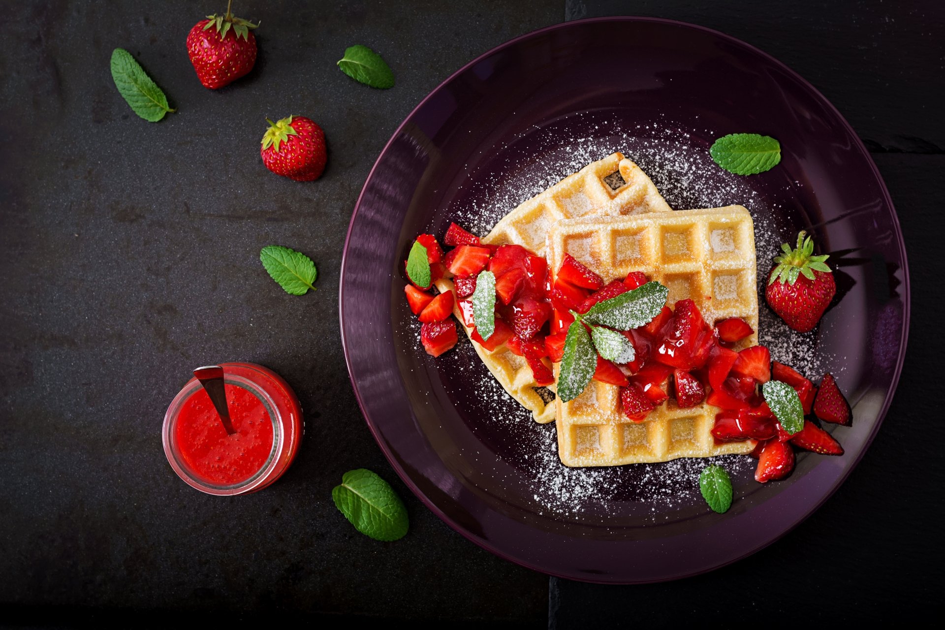 Download Strawberry Jam Still Life Food Waffle 4k Ultra HD Wallpaper