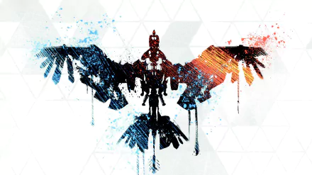 HD desktop wallpaper of a 'Horizon Zero Dawn' video game logo featuring a stylized, paint-splattered depiction of a creature with outspread wings.