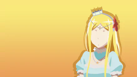 Minimalist anime HD desktop wallpaper featuring Renner Theiere Chardelon Ryle Vaiself from Overlord against a gradient yellow-orange background.