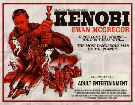HD desktop wallpaper featuring Ewan McGregor as Obi-Wan Kenobi with stormtroopers and Star Wars-themed text promoting the Kenobi movie.
