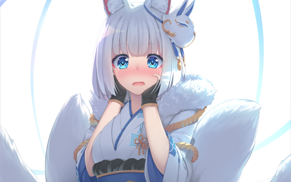 Anime Azur Lane Kaga Blue Eyes Blush White Hair Animal Ears HD Wallpaper | Background Image