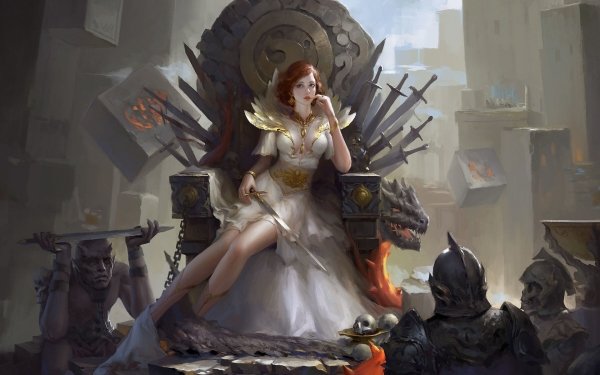Fantasy Women Sword Skull Throne Undead HD Wallpaper | Background Image