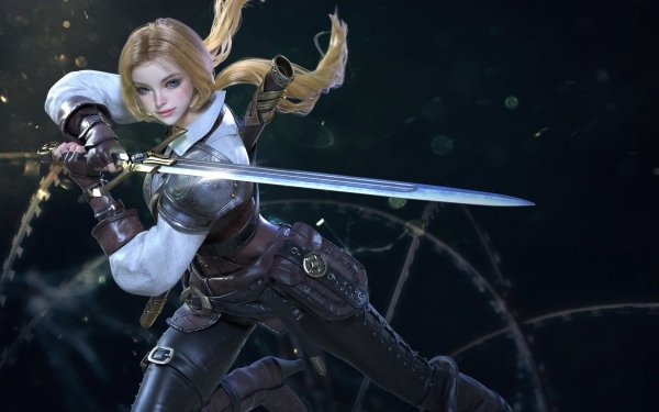 Fantasy Women Warrior Woman Warrior Blonde Sword Blue Eyes HD Wallpaper | Background Image