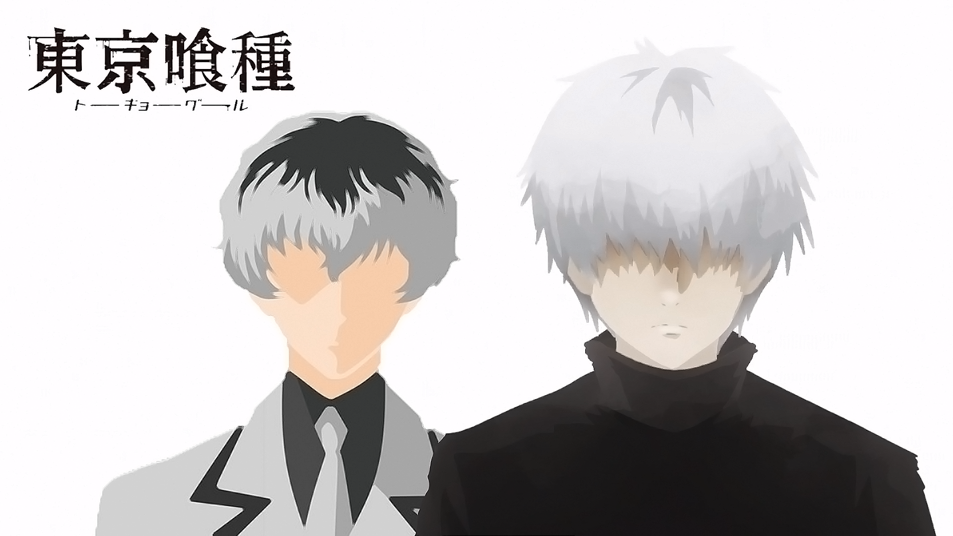 HD PC desktop wallpaper featuring stylized minimalist characters from the anime Tokyo Ghoul:re with the show's title in Japanese text.