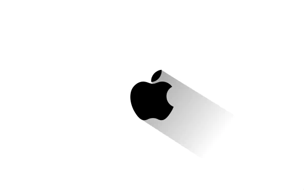 Apple Inc. logo with a long shadow on a clean white background, rendered in 8K Ultra HD for PC desktop wallpaper and technology-themed backgrounds.