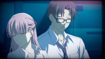HD wallpaper featuring Hirotaka Nifuji and Narumi Momose from the anime Wotaku ni Koi wa Muzukashii, depicting a serene moment between the two characters.
