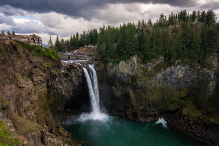 house waterfall nature snoqualmie falls HD Desktop Wallpaper | Background Image