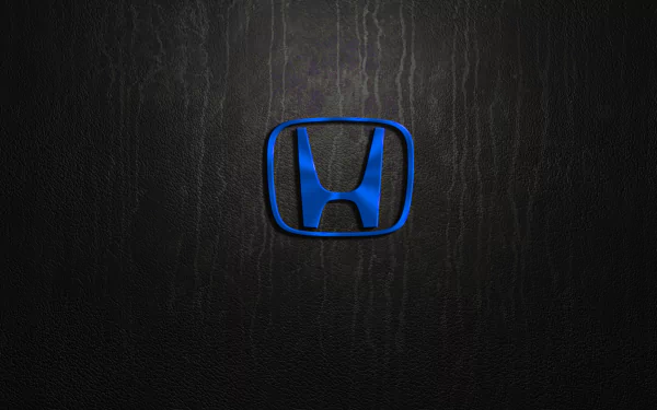 HD PC desktop wallpaper and background: blue Honda vehicle emblem centered on textured black leather.