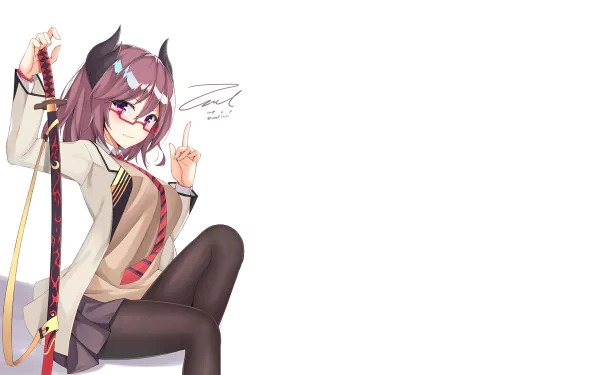 HD PC desktop wallpaper featuring Kirishima from Azur Lane in anime style, holding a katana with a confident pose on a clean white background.