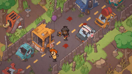 HD desktop wallpaper from Rapture Rejects featuring animated characters in a chaotic post-apocalyptic setting with cars and debris.