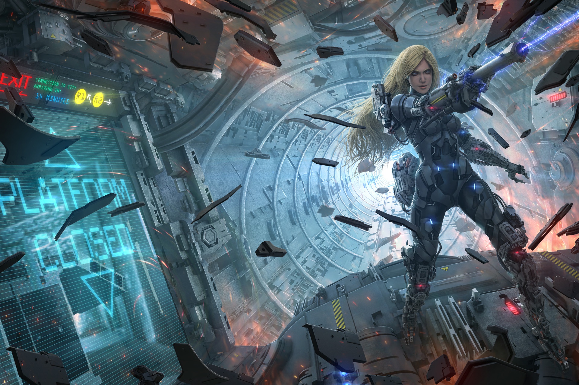 Download Weapon Long Hair Blonde Futuristic Cyborg Woman Warrior Sci Fi ...