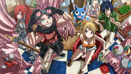 Mirajane Strauss Happy (Fairy Tail) Gray Fullbuster Natsu Dragneel Erza Scarlet Lucy Heartfilia Anime Fairy Tail HD Desktop Wallpaper | Background Image