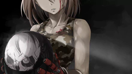 HD PC desktop wallpaper featuring Akira Kazama from the video game Rival Schools, depicted in a dark, intense scene holding a helmet.