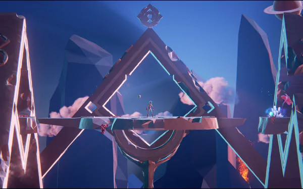 HD desktop wallpaper of Planet Alpha featuring abstract geometric structures in a dreamlike alien world with cool-toned lighting.
