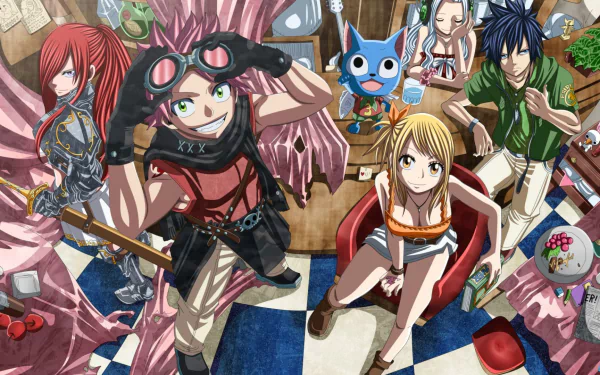 Mirajane Strauss Happy (Fairy Tail) Gray Fullbuster Natsu Dragneel Erza Scarlet Lucy Heartfilia Anime Fairy Tail HD Desktop Wallpaper | Background Image