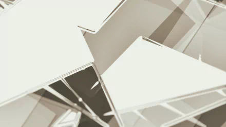 Abstract HD desktop wallpaper with geometric glass shapes creating a modern and minimalist background design. The composition features overlapping translucent layers in neutral tones.