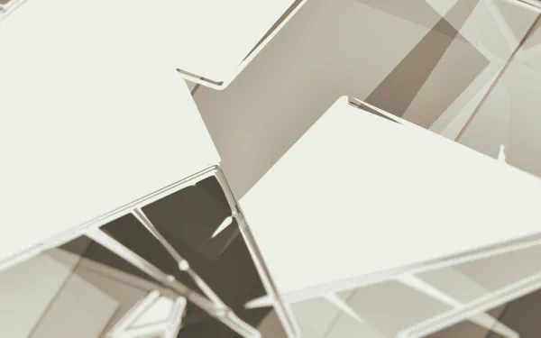Abstract HD desktop wallpaper with geometric glass shapes creating a modern and minimalist background design. The composition features overlapping translucent layers in neutral tones.