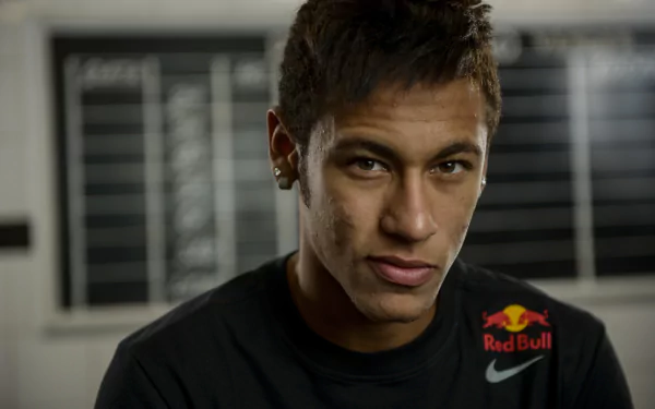 Close-up of Brazilian soccer star Neymar in a 4K Ultra HD desktop wallpaper, showcasing his focused expression and sportswear.