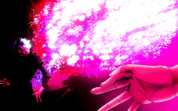 HD anime desktop wallpaper featuring Ken Kaneki in a vibrant, intense scene from Tokyo Ghoul:re with vivid reds and bright pinks.