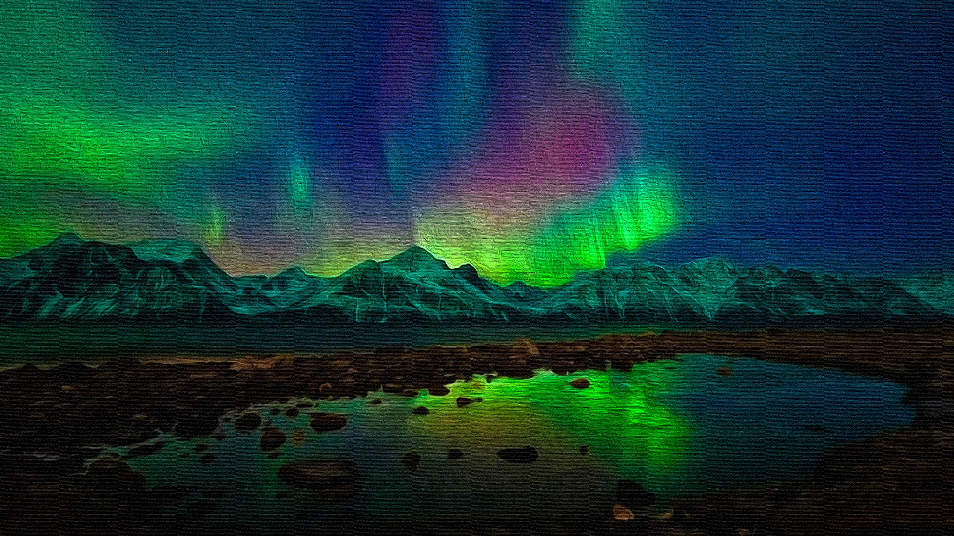 Aurora Borealis Oil On Canvas 4k Ultra Hd Wallpaper Achtergrond 3840x2160 Id Wallpaper Abyss