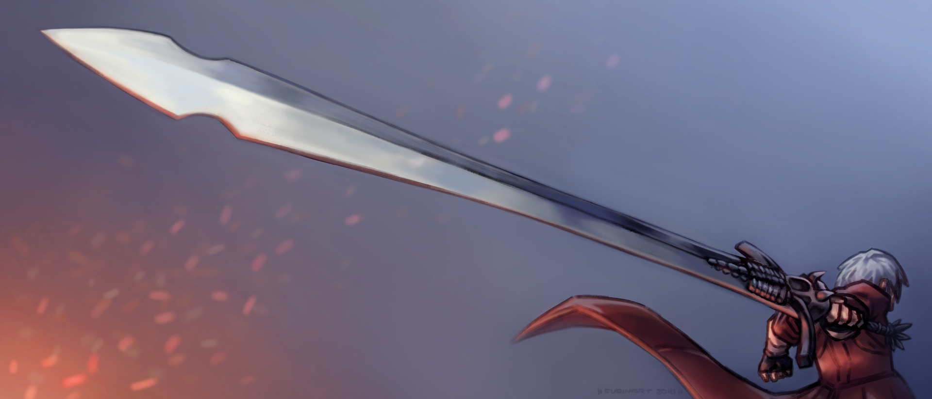 HD PC desktop wallpaper featuring Dante from Devil May Cry 4, showcasing his iconic sword in a dynamic video game-themed design.