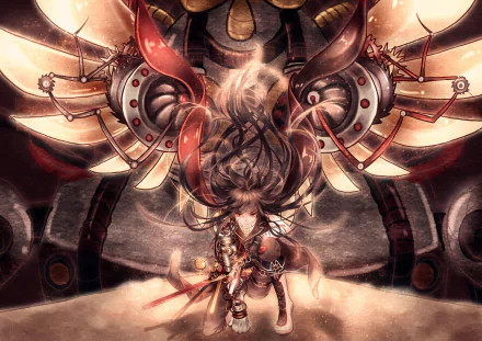 sword steampunk bandage gun red eyes glove wings black hair long hair Anime Original HD Desktop Wallpaper | Background Image