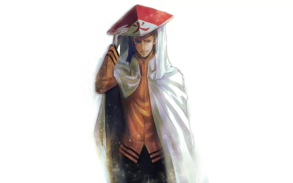 4K Ultra HD anime wallpaper featuring Naruto Uzumaki as Hokage, showcasing his iconic cloak and hat from Boruto series.