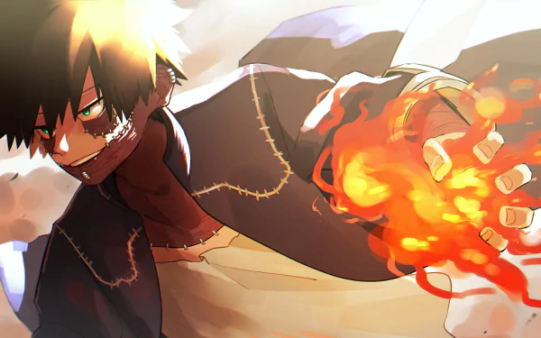 Dabi from My Hero Academia unleashes a blazing flame, depicted in a vibrant 4K Ultra HD anime wallpaper for PC desktop background.